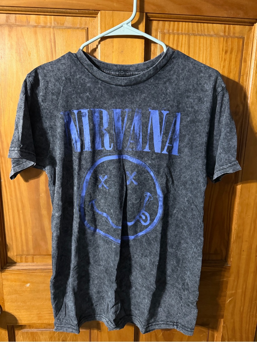 NIRVANA Black Tee with Blue Smiley Graphic
